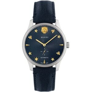 $3950 Gucci G-Timeless 40mm Charm Dial Automatic Watch, Deep Navy Blue